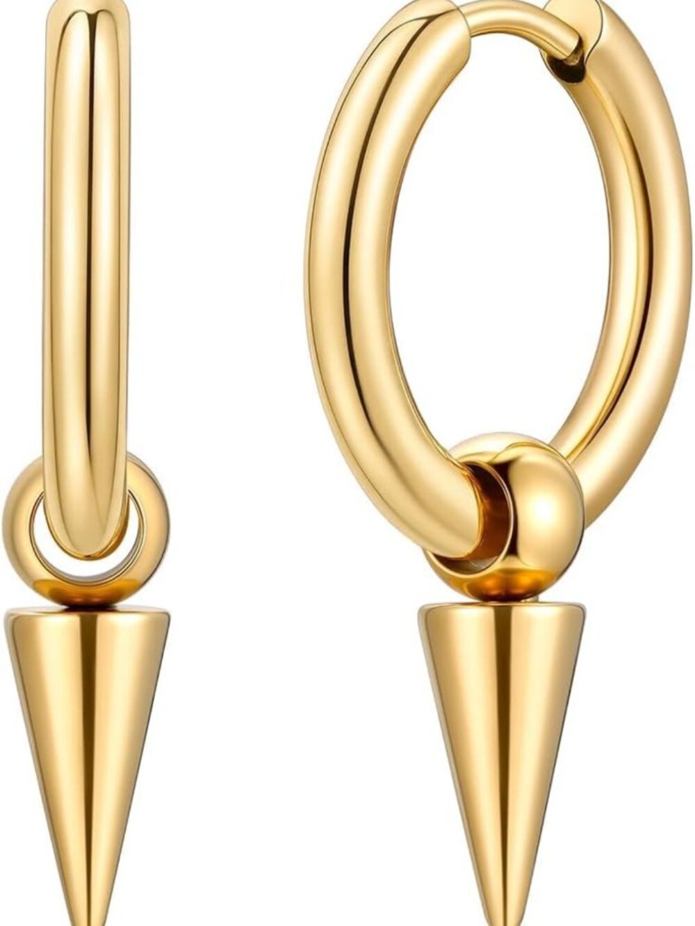 Punk Stainless Steel Men’s Hoop Earrings with Detachable Dangle Charm - Stylish